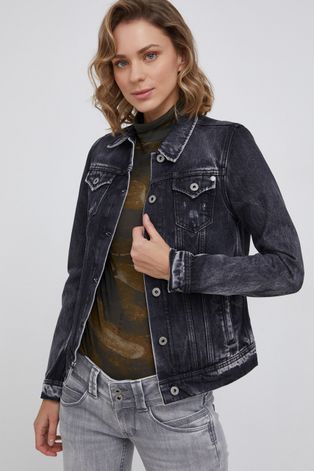 Rifľová bunda Pepe Jeans Thrift dámska, šedá farba, prechodná