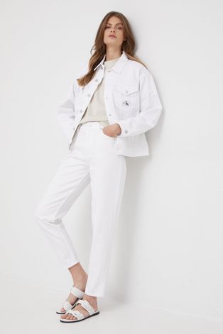 Calvin Klein Jeans kurtka jeansowa damska kolor biały przejściowa oversize