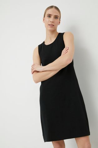 Vunena haljina Icebreaker boja: crna, mini, ravna