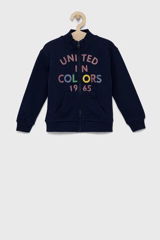 Detská bavlnená mikina United Colors of Benetton tmavomodrá farba, s potlačou