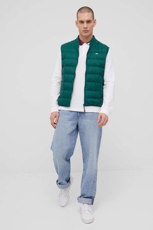 Pernati prsluk Tommy Jeans za muškarce, boja: zelena, za prijelazno razdoblje