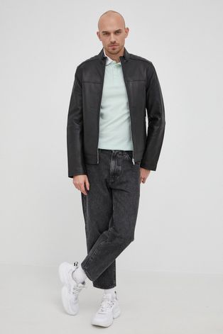 Кожаная куртка Calvin Klein мужская цвет чёрный переходная