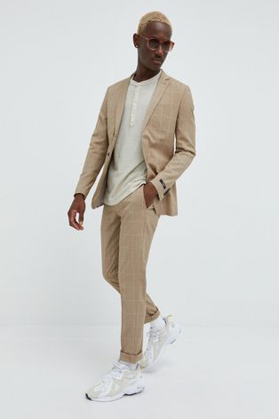 Premium by Jack&Jones garnitur męska kolor beżowy wzorzysta