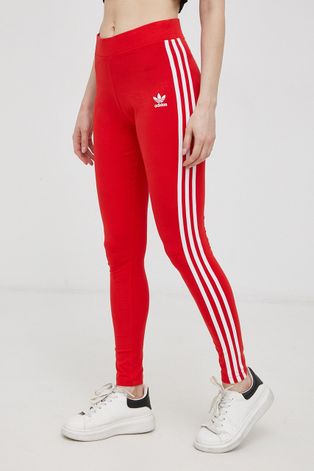 adidas Originals Legginsy damskie kolor czerwony gładkie