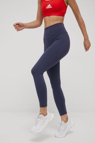 adidas Performance leggins de antrenament Yoga Studio femei, culoarea albastru marin, neted