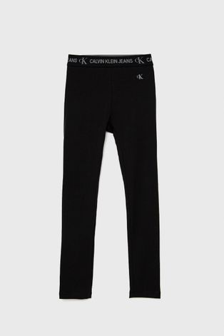 Dětské legíny Calvin Klein Jeans černá barva, hladké