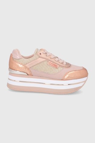 Topánky Guess ružová farba, na platforme