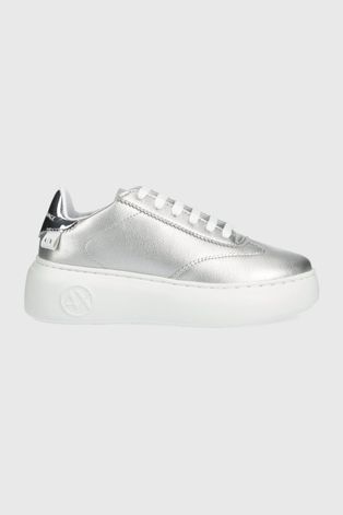 Kožené sneakers boty Armani Exchange stříbrná barva