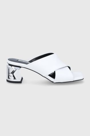 Шкіряні шльопанці Karl Lagerfeld K-blok жіночі колір білий каблук блок