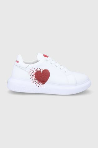 Kožené boty Love Moschino bílá barva, na platformě