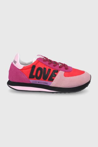 Topánky Love Moschino ružová farba, na plochom podpätku