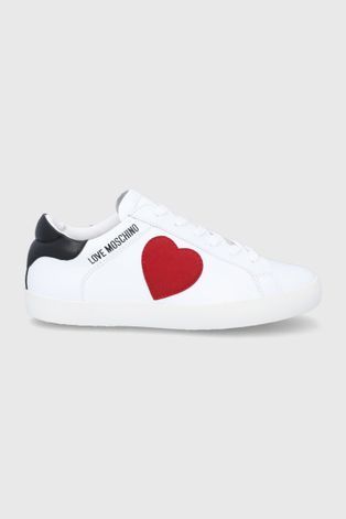 Kožená obuv Love Moschino biela farba,
