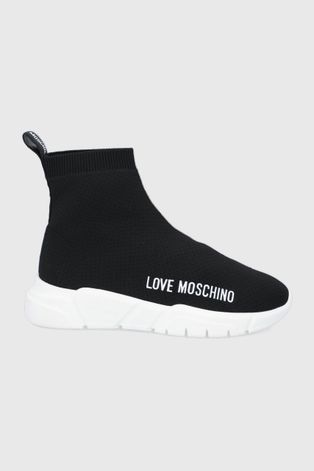 Boty Love Moschino černá barva, na plochém podpatku