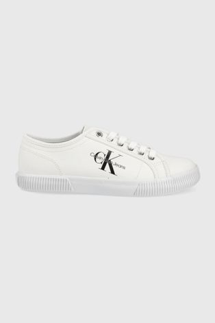 Πάνινα παπούτσια Calvin Klein Jeans γυναικεία, χρώμα: άσπρο