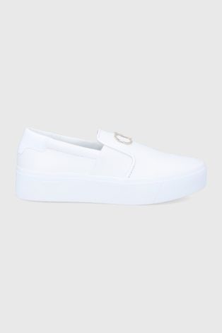 Δερμάτινα ελαφριά παπούτσια Calvin Klein γυναικεία, χρώμα: άσπρο