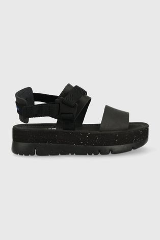 Kožené sandály Camper Oruga Up dámské, černá barva, na platformě