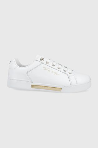 Kožené boty Tommy Hilfiger bílá barva