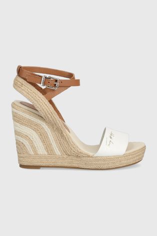 Kožené sandále Tommy Hilfiger dámske, biela farba, na kline