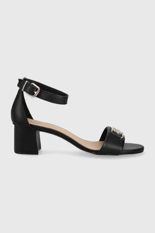 Kožne sandale Tommy Hilfiger za žene, boja: crna, s debelom petom