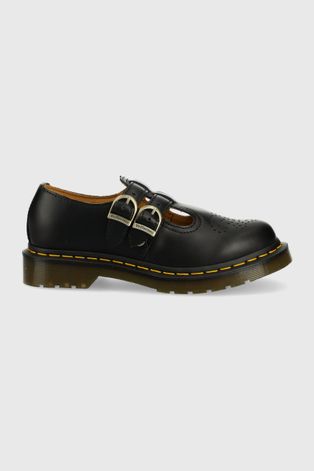Dr. Martens pantofi de piele femei, culoarea negru, cu toc plat