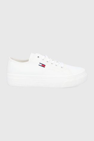 Πάνινα παπούτσια Tommy Jeans γυναικεία, χρώμα: άσπρο