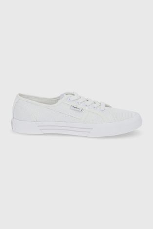 Πάνινα παπούτσια Pepe Jeans Brady W Shine γυναικεία, χρώμα: άσπρο