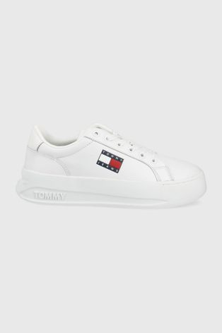 Kožené boty Tommy Jeans bílá barva