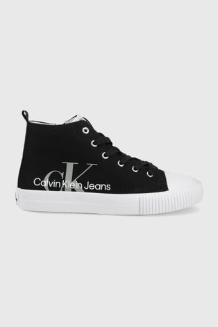 Παιδικά πάνινα παπούτσια Calvin Klein Jeans χρώμα: μαύρο