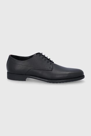 Кожени половинки обувки Hugo мъжки в черно