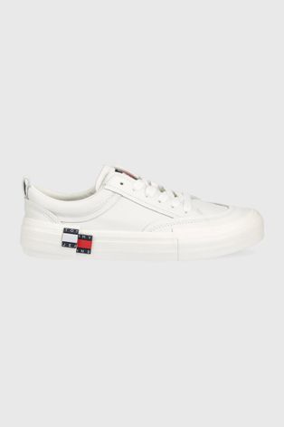 Δερμάτινα ελαφριά παπούτσια Tommy Jeans ανδρικός, χρώμα: άσπρο