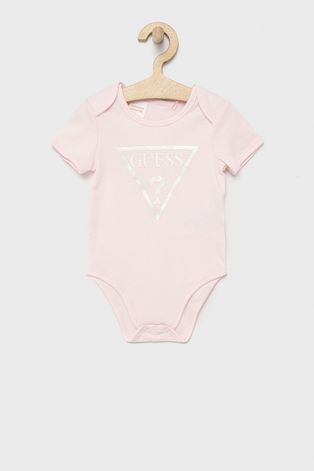 Bavlněné kojenecké body Guess růžová barva