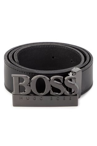 Παιδική δερμάτινη ζώνη Boss χρώμα: μαύρο
