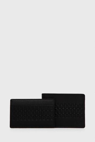 Δερμάτινο πορτοφόλι και θήκη καρτών Boss ανδρικo, χρώμα: μαύρο
