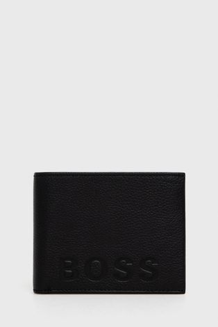 Kožená peněženka Boss pánská, černá barva
