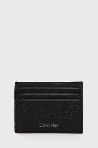 Kožené pouzdro na karty Calvin Klein pánské, černá barva