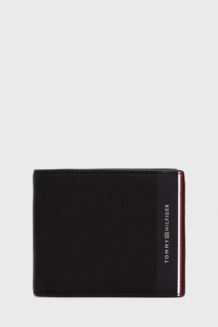 Kožená peňaženka Tommy Hilfiger pánska, čierna farba