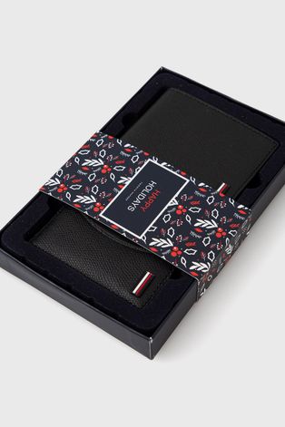 Δερμάτινο πορτοφόλι και θήκη καρτών Tommy Hilfiger ανδρικo, χρώμα: μαύρο