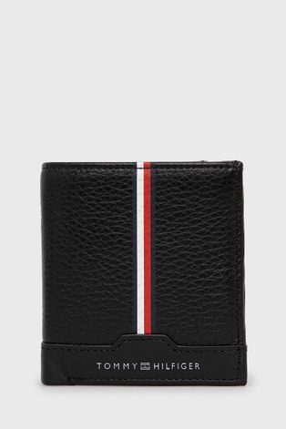 Kožená peněženka Tommy Hilfiger pánský, černá barva