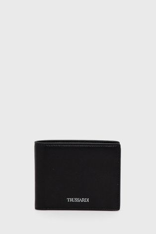 Kožená peňaženka Trussardi pánska, čierna farba