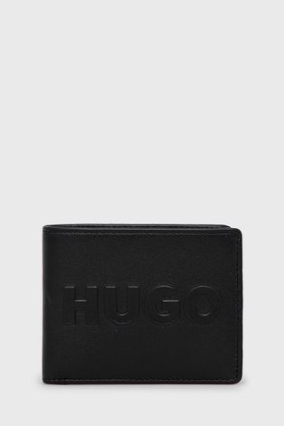 Кожаный кошелек HUGO мужской цвет чёрный