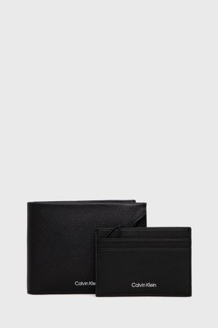 Кожен портфейл и калъф за карти Calvin Klein мъжки в черно