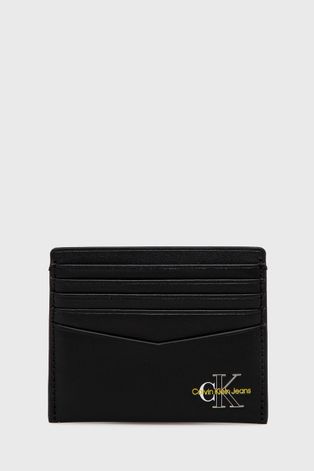 Kožené pouzdro na karty Calvin Klein Jeans pánský, černá barva