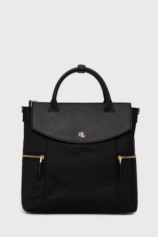Kožený batoh Lauren Ralph Lauren dámský, černá barva, velký, hladký