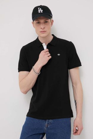 Βαμβακερό μπλουζάκι πόλο Tom Tailor χρώμα: μαύρο