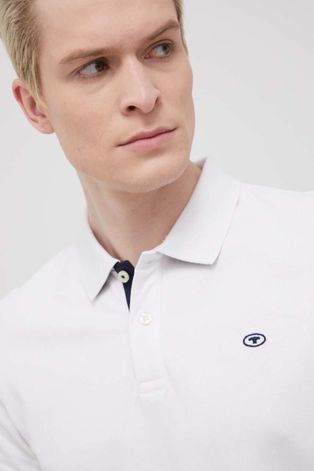 Bavlnené polo tričko Tom Tailor biela farba, jednofarebné