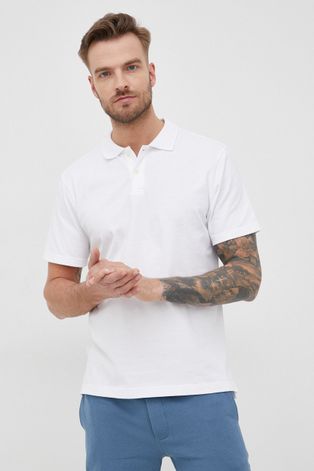 Bavlnené polo tričko GAP biela farba, jednofarebné
