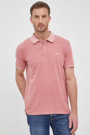 Тениска с яка Woolrich мъжки в розово с изчистен дизайн