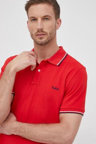 Polo majica Woolrich za muškarce, boja: crvena, glatki