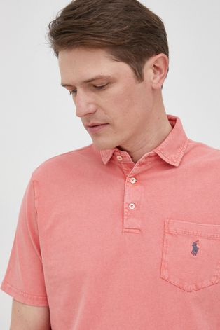 Polo tričko s prímesou ľanu Polo Ralph Lauren červená farba, jednofarebné