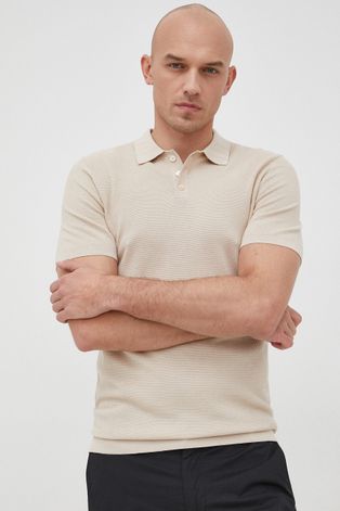 Βαμβακερό μπλουζάκι πόλο Drykorn χρώμα: μπεζ